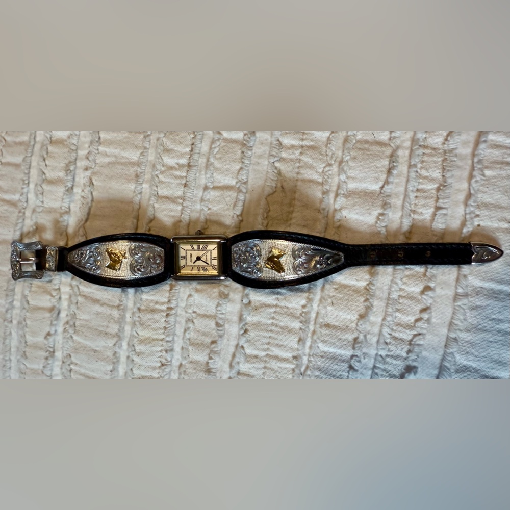 Montana Silversmith Watch Band with quartz watch. Silver with Gold.